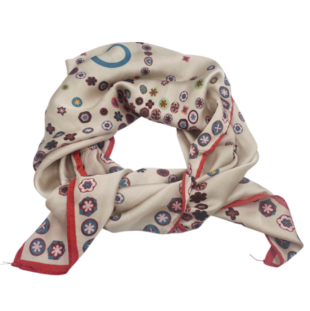 Esarfe Patrate - Esarfa dama EUGENIE bej cu flori si inimioare