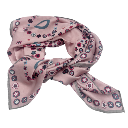 Esarfe Patrate - Esarfa dama EUGENIE roz cu flori si inimioare