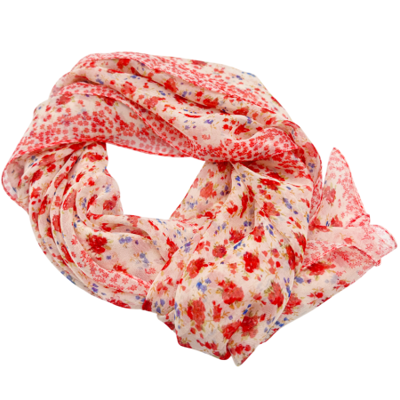 Esarfe Imprimate - Esarfa Dama - crem cu flori rosii delicate