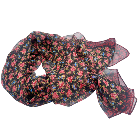 Esarfe Matase & Voal & Satin - Esarfa Dama - neagra cu flori roz delicate