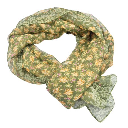 Esarfe Imprimate - Esarfa Dama -  verde cu flori galbene delicate
