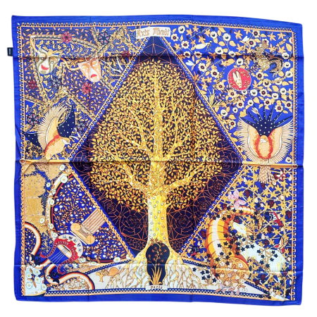 Esarfe - Esarfa dama HERMIONE albastra din matase, Cu copac si flori