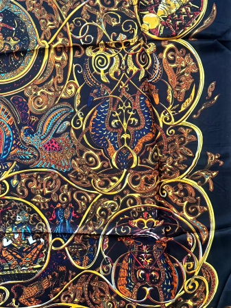 Esarfa dama HERMIONE neagra din matase, Cu flori si pasari [1]