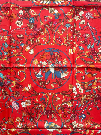 Esarfa dama HERMIONE rosie din matase, Cu pasari si flori [2]