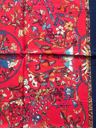 Esarfa dama HERMIONE rosie din matase, Cu pasari si flori [3]