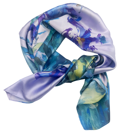 Esarfe Patrate - Esarfa dama IRISES cu flori mov, 70x70cm