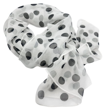 Esarfe Matase & Voal & Satin - Esarfa dama JOLIE - Alb cu buline negre