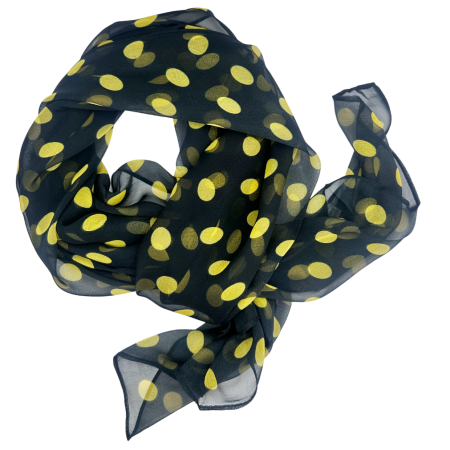 Esarfe Matase & Voal & Satin - Esarfa dama JOLIE - Negru cu buline galbene