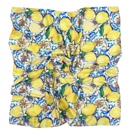 Esarfe Patrate - Esarfa dama cu flori si lamai LIMONE - Fina si Eleganta| Pravalia Cu Surprize