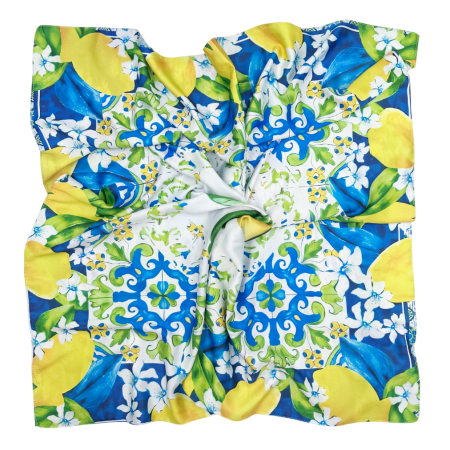 Esarfe Patrate - Esarfa dama cu flori si lamai LIMONE ISCHIA - Fina si Eleganta| Pravalia Cu Surprize