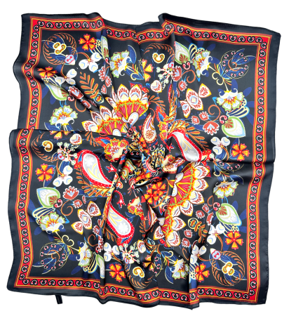 Esarfe Patrate - Esarfa dama LIZZY - Neagra cu Flori, Patrata