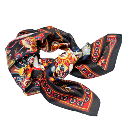 Esarfa dama LIZZY - Neagra cu Flori, Patrata [1]