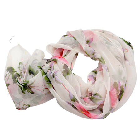 MODA & ACCESORII - Esarfa Dama roz din voal - Model Floral primavara-vara