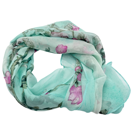 FASHION - Eșarfă Damă Florală Verde Mentă – Aspect Mătăsos