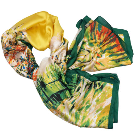 FASHION - Esarfa dama MALAGA din matase, Cu pictura, Galben/ Verde