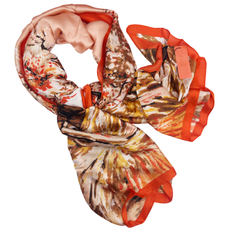 FASHION - Esarfa dama MALAGA din matase, Cu pictura, Portocaliu