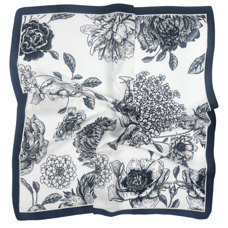 Esarfe Patrate - Esarfa dama MANDY cu flori, Alb/ Negru, 70x70cm