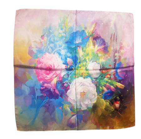 Esarfe Patrate - Esarfa dama MARILOU cu Flori Roz si albastre