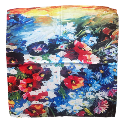 Esarfe Patrate - Esarfa dama MILLY cu Maci si Margarete, 70x70cm