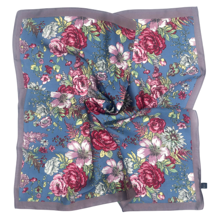 Esarfe Patrate - Esarfa dama PEONY - albastru cu trandafiri si bujori