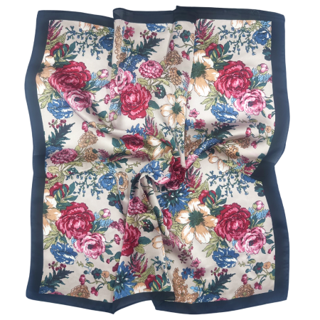 Esarfe Patrate - Esarfa dama PEONY - bej cu trandafiri si bujori