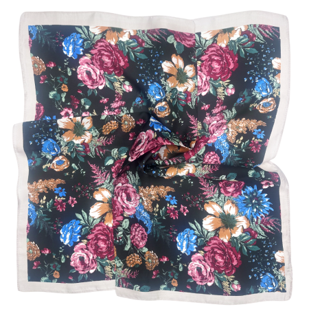 Esarfe Patrate - Esarfa dama PEONY - negru cu trandafiri si bujori