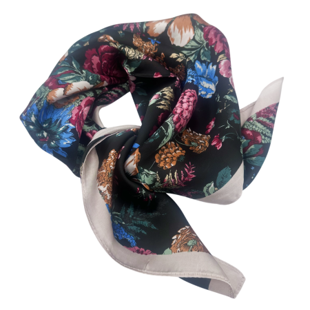 Esarfa dama PEONY - negru cu trandafiri si bujori [1]