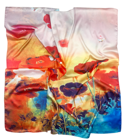 ACCESORII VESTIMENTARE FEMEI - Esarfa cu maci PHOEBE, Cu 2 fete, 70x70cm