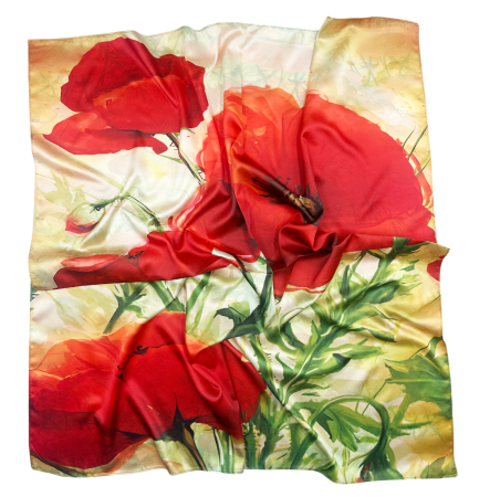 Esarfa dama cu maci, Cu 2 fete, 70x70cm [2]