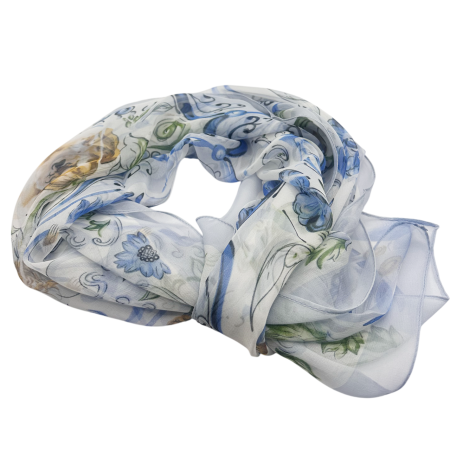 MODA & ACCESORII - Esarfa Dama alba cu flori albastre