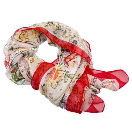 Esarfe Imprimate - Esarfa Dama alba cu flori rosii