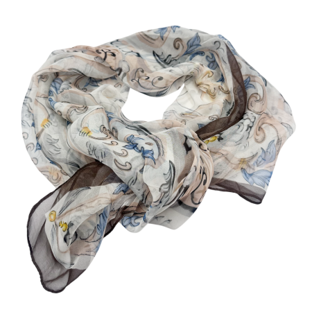 Esarfe Matase & Voal & Satin - Esarfa Dama crem cu flori maro