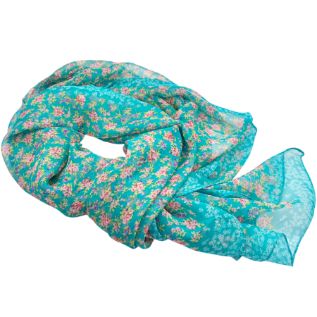 FASHION - Esarfa Dama - turcoaz cu flori roz delicate