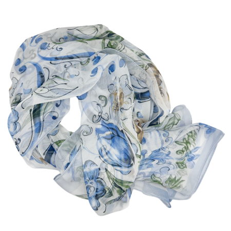 Esarfa Dama alba cu flori albastre [1]