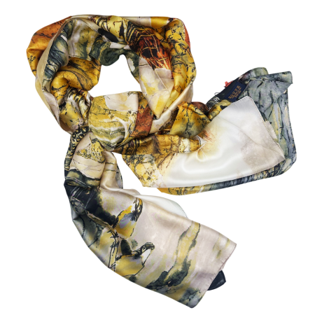 FASHION - Esarfa dama SIERRA cu pictura abstracta, Gri/ Galben, Matase