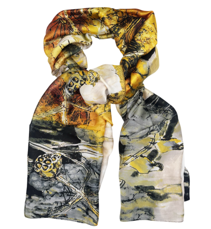 Esarfa dama SIERRA cu pictura abstracta, Gri/ Galben, Matase [1]