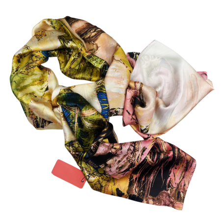 FASHION - Esarfa dama SIERRA cu pictura abstracta, Roz/ Verde, Matase