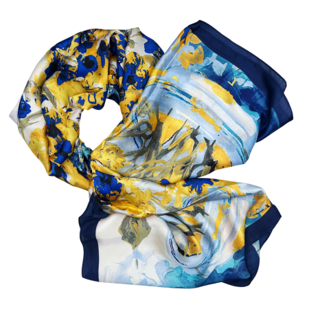 FASHION - Esarfa dama VALENCIA din matase, Cu pictura, Albastru