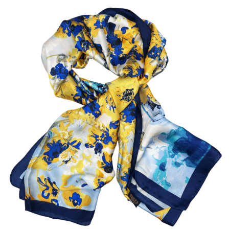 Esarfa dama VALENCIA din matase, Cu pictura, Albastru [1]