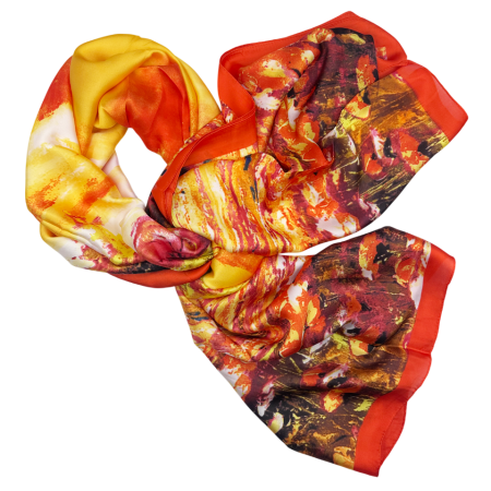 FASHION - Esarfa dama VALENCIA din matase, Cu pictura, Portocaliu
