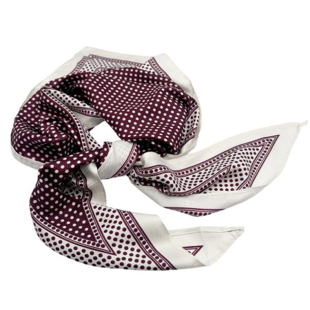 Esarfe Matase & Voal & Satin - Esarfa dama VICTORIA triunghiulara, grena cu buline albe - Fina si Eleganta