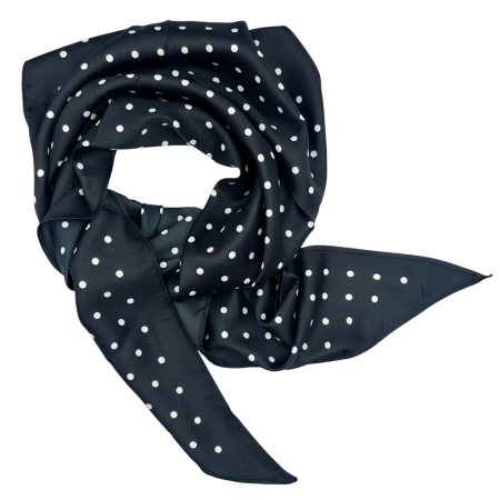 Esarfe Matase & Voal & Satin - Esarfa dama VICTORIA cu buline, Negru/ Alb