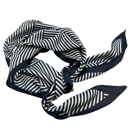 Esarfe Matase & Voal & Satin - Esarfa dama VICTORIA cu dungi, Negru/ Alb