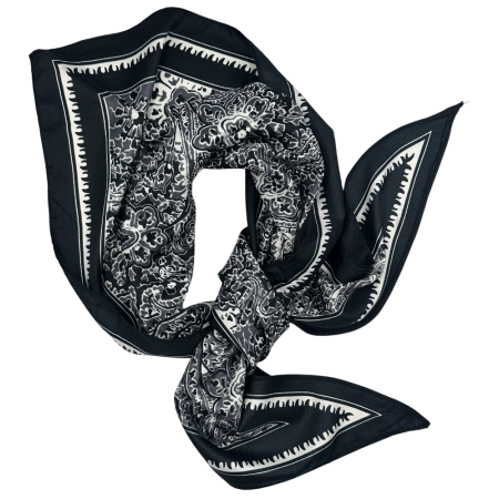 Esarfe Matase & Voal & Satin - Esarfa dama VICTORIA cu model Negru/ Alb