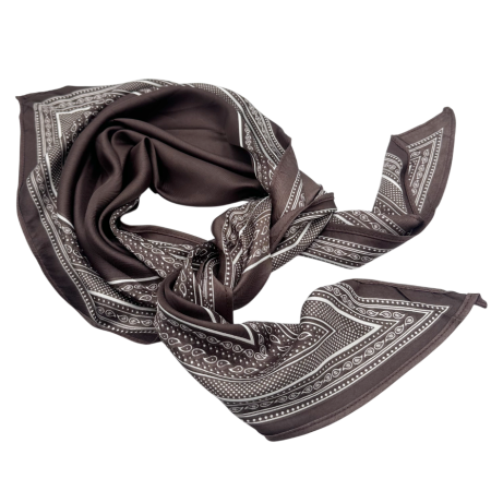 Esarfe Matase & Voal & Satin - Esarfa dama YANA cu model geomteric - maro/ alb fina si eleganta