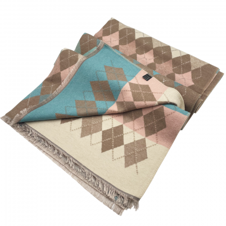 Esarfa tip Poncho in carouri ALBERTINA, Bej taupe, 65x185cm [3]
