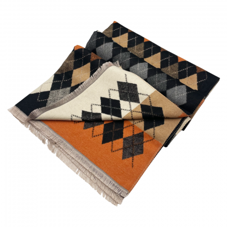 Esarfa tip Poncho in carouri ALBERTINA, Negru, 65x185cm [3]