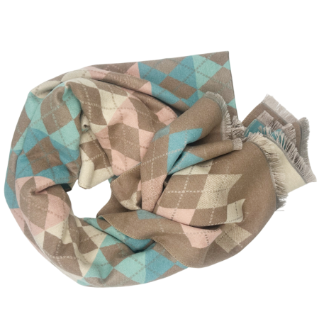 Esarfa tip Poncho in carouri ALBERTINA, Bej taupe, 65x185cm [1]
