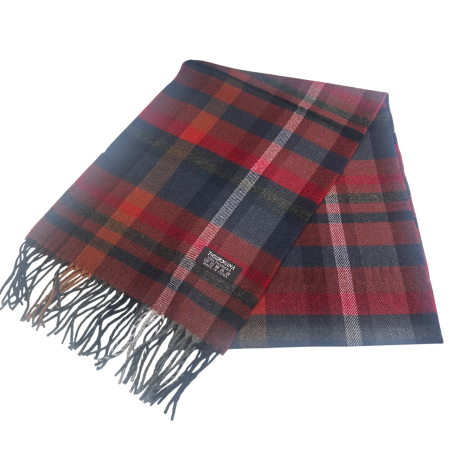 MODA & ACCESORII - Esarfa in carouri ALBORG - Fular cu franjuri, Caramiziu, 30x180 cm