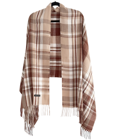 Saluri & Fulare - Esarfa in carouri Cashmere FEDERICA - Maro cu Bej